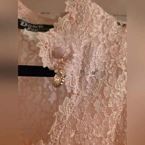 Vtg 80s Blush Pink Full Lace Maxi Dress Button Front Lined Bridal Dawn Joy 12P - Picture 8 of 12
